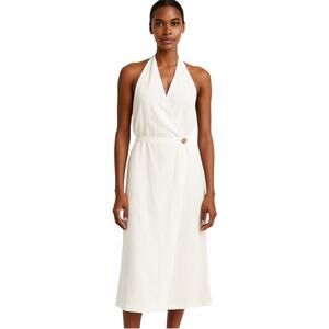H&M White Halter Sleeveless V Neck Backless Open Back Midi Wrap Dress Size 12